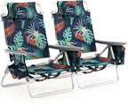 Tangkula Backpack Beach Chair with Table, 5-Position Lay Flat Beach Chairs with Cooler Bag, 2 Cup Holders, Towel Bar, Lightweight Low Folding Beach Chair