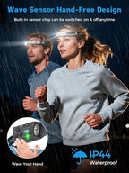 Smiling Shark TS-2 Headlamp, Dual Spotlight with Floodlight & Strobe LED Head Torch Rechargeable 2400mAh Long-Lasting Hands-Free Design for Camping Hiking Running Jogging (2 Pack)