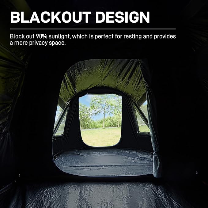 EVER ADVANCED 10 Person Camping Blackout Design Tent, Multi Room Tent for Family, Large Tents with Rainfly and Carry Bag, 2 Doors, Water-Resistant, 14ft x 10ft x 84in