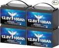 4 Pack 12V 100Ah LiFePO4 Lithium Battery, Upgraded 100A BMS, 10-Year Lifespan with Up to 15000 Cycles, Max. 1280Wh Energy,Perfect for RV, Solar, Trolling Motor