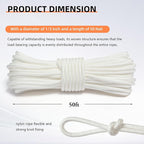 Nylon Rope, 1/3 inch 50FT Nylon Poly Rope Utility Cord Strong Polyester for Camping, Hiking, Clothesline, Tie, Flag Pole, Marine, Outdoor Swing (8mm White)