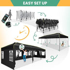 COBIZI 10x30 Pop Up Canopy Tent, Wedding Party Tent with 8 Sidewall One Push Setup Glow, 3 Adjustable Height Air Vent Waterproof UPF50+, Wheeled Bag, Sandbag, Stake, Rope for Commercial, Outdoor