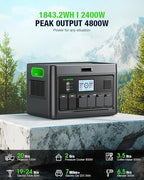 2400W Portable Power Station, 1843Wh LiFePO4 Solar Generator UPS Home Battery Backup Power w/4 2400W AC Outlets,2 PD100W, 2Hrs Fast Charging for Outdoor Camping, RV Travel,Emergency (4800W Peak)