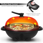 Giantex Electric Grill Indoor Outdoor, Non-stick Grill Griddle Plate, 3 Cooking Zones, Temperature Control, Drip Tray, 1350W 200sq.in BBQ Grill for Balcony Apartments Backyard Party Camping (Black)