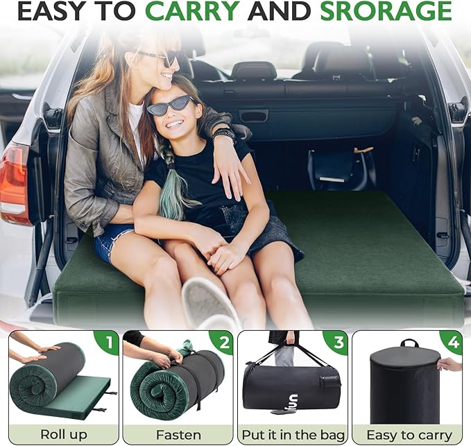 Kingfun 3 Inch CertiPUR-US Memory Foam Camping Mattress, Waterproof Roll up Sleeping Pad, Thick Floor Sleeping Mats for Tent with Removable Travel Bag