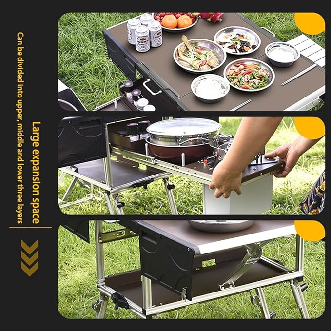 Folding Table Outdoor Camping Mobile Kitchen Portable Tableware Stove Folding Multifunctional Cooker Self- Driving Tour Equipment Folding Picnic Table (Color : A)