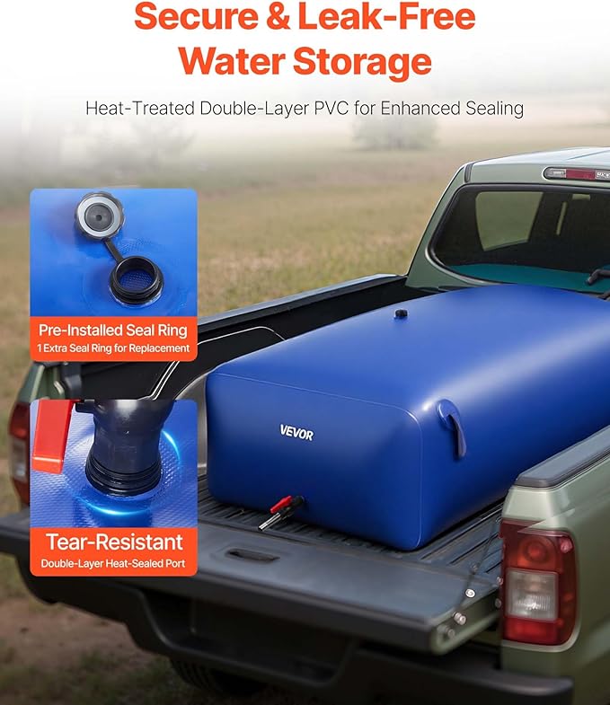 VEVOR Water Storage Bladder 264.2 Gallon Large Capacity Water Bag, Portable & Collapsible Soft Waters Container, Leakproof & Tear-Resistant PVC Emergency Waters Storage Tank for RV Truck & Outdoor Use