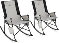 ARROWHEAD OUTDOOR 2-Pack Foldable Rocking Camp Chair with Large Cup Holder, Side Pocket, Space-Saving Folding, Enhanced Swinging Rocker for Camping, Fishing, Patio