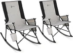 ARROWHEAD OUTDOOR 2-Pack Foldable Rocking Camp Chair with Large Cup Holder, Side Pocket, Space-Saving Folding, Enhanced Swinging Rocker for Camping, Fishing, Patio