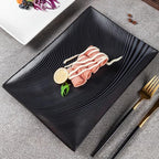 Ceramic Tableware Hotel Restaurant Black and White Grain Plate Vertical Stripes Private Room Dishes
