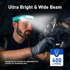 Rechargeable LED Headlamp (Blue), 400 Lumens, 230° Wide Beam, USB-C, IPX4, 5 Modes — Lightweight, Adjustable Headband; Hard Hat Clips for Camping, Hiking, Running & Repairs, Gift