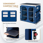 EAGLE PEAK Double Folding Camping Table with Storage Organizer and Side Pockets, Portable Outdoor Portable Camping Table for BBQ, Picnic and Tailgating, Carry Bag Included, Blue