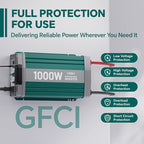 1000W Pure Sine Wave Inverter with ATS Mode, 12V DC to AC 120V Converter for Off-Grid System, RV, Truck, Camping, Peak 2000W