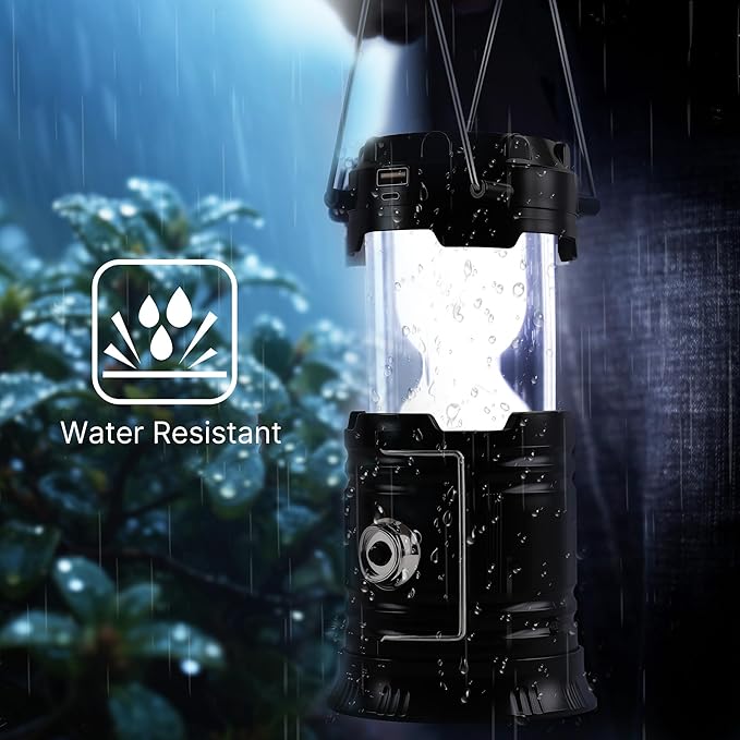 Lichamp Collapsible Portable Solar Camping Lantern, USB Rechargeable LED Flashlight - Survival Kits for Power Outages Hurricane Supplies Emergency, Indoor & Outdoor, 4-Pack