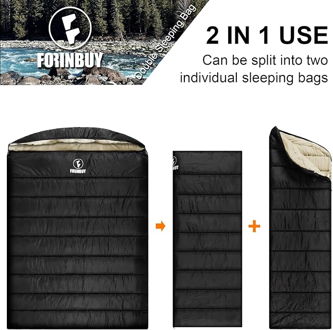 Double Sleeping Bag for Adults Cold Weather Queen Size 2 Person Waterproof Sleeping Bag, Perfect for Couples Family Camping or RV Traveling & Bedding