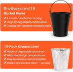 Drip Bucket and 15-Pack Disposable Foil Liners for Oklahoma Joe's, Traeger, Pit-Boss, Z Grill, Camp Chef, Grill Grease Liner Fits Most Offset Smoker, Rec Tec Pellet Grill Bucket, Black