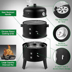 Outvita Vertical 17 Inch Charcoal BBQ Smoker, 3-in-1 Portable Outdoor Grill Cooker with Built-in Thermometer for Outdoor Backyard Cooking Grilling Camping