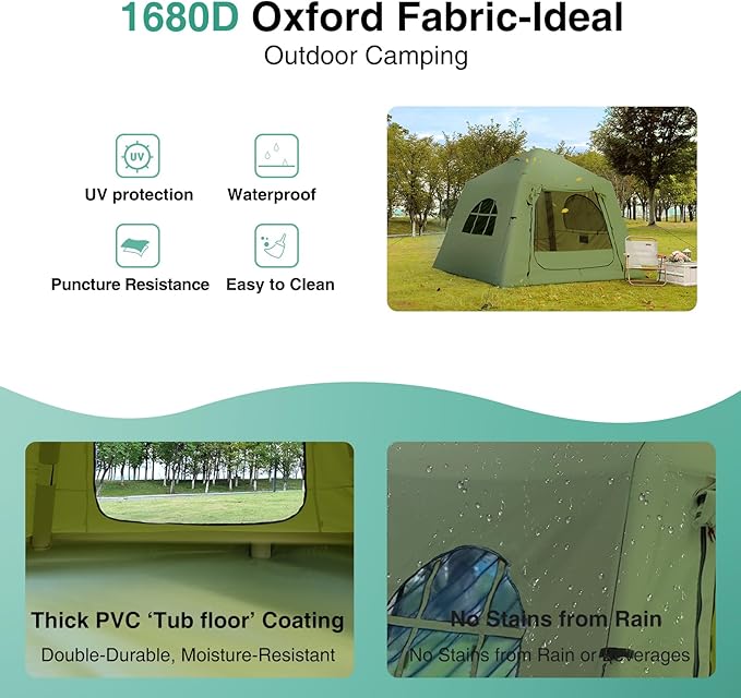 2025 Upgraded Waterproof Inflatable Camping Tent, Large Blow-Up Air Tent, No Assembly Needed Luxury Glamping House, Oxford Fabric