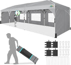 COBIZI 10x30 Party Tent: 10x30 Pop Up Canopy with Wheeled Bag - Tents for Parties with Patented Center-Lock Tech, 420D Waterproof Fabric, Easy Setup Canopy Tent with Removable Sidewalls, (Gray)