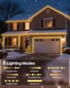 ICRGB Solar Rope Lights Outdoor, 66FT 200LED Christmas Fairy Light with Remote, IP67 Waterproof Solar String Lights, Timing & 8 Modes, Outdoor Light for Garden Patio Porch Pool, Warm White