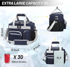 MIER Large Lunch Box for Men Women Adult Insulated Soft Sided Cooler 30 Can Leakproof Lunch Bag Collapsible for Work Travel Camping Beach, 18L (Blue-No Luggage Strap)