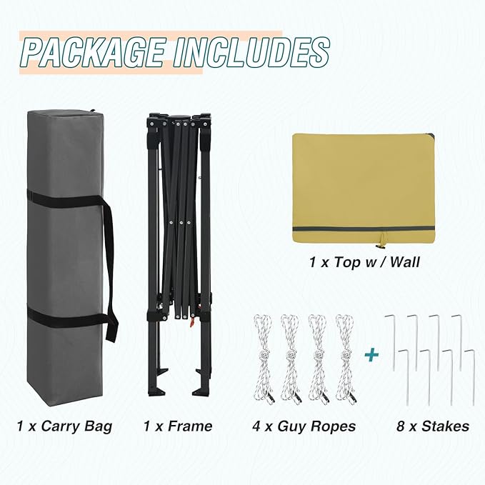EAGLE PEAK 6x4 Instant Pop Up Canopy Tent with 1 Half Wall Panel, Straight Leg Sun Shelter, Portable Canopy with Carry Bag for Camping, Beach & Sports, Beige