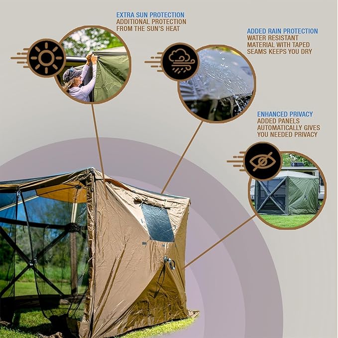 Clam Quick-Set Wind & Sun Panels – 2-Pack Brown Accessory for Screen Shelter – Outdoor Sidewalls for Shade & Privacy – Durable Poly-Oxford with Carry Bag – Tent Not Included