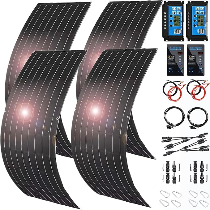 1600 Watt Solar Panel Kit, 4×400 Watt Flexible Solar Power Panel Photovoltaic Module with 40A Solar Charge Controller & Inverter Monocrystalline Solar Panel for Camping Off Grid Battery Charging Boat