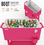 VINGLI 80 Quart Rolling Ice Chest, Portable Patio Party Bar Drink Cooler Cart, with Shelf, Beverage Pool with Bottle Opener