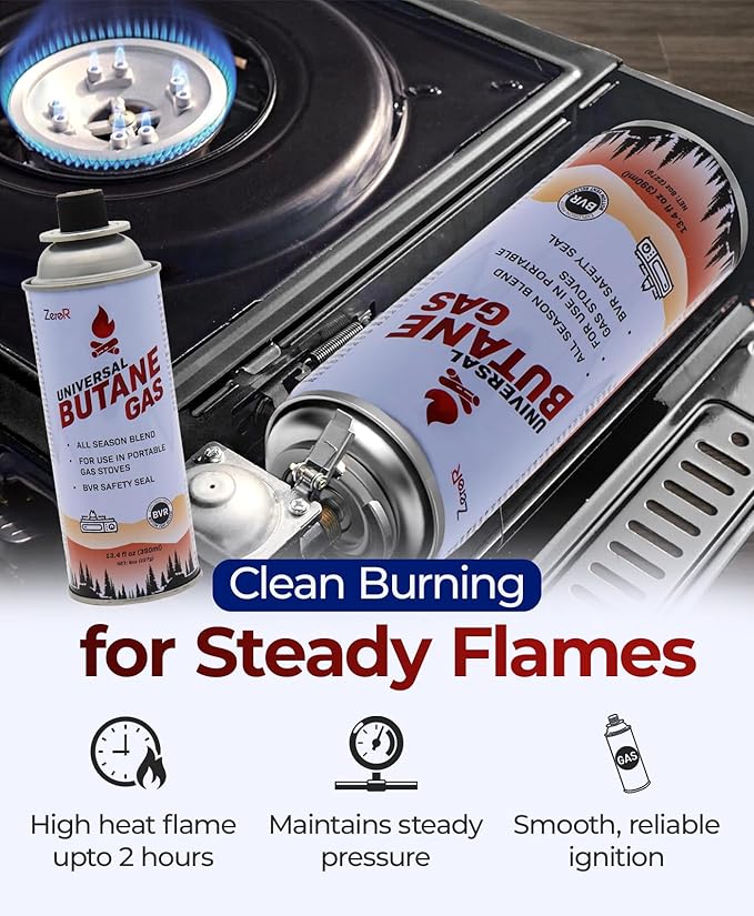 ZeroR Butane Fuel Canister Cartridge 13.4 fl oz (390 mL) | Compatible with Portable Camping Stoves and Torches