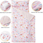 Bunnikins & Clover Toddler Nap Mat with Removable Pillow, Nap Mats for Preschool, Easy Clean Toddler Nap Pad for Kindergarten, Kids Sleeping Bag for Travel Camping