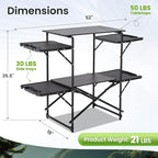 Slim-Fold Camping Kitchen Table, Metal Folding Portable Outdoor Cook Station with 4 Side Tables, 2 Storage Shelves & Carrying Bag, Heat Resistant Quick Set-Up for Picnic BBQ