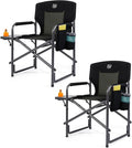 TIMBER RIDGE Lightweight Oversized Camping Chair, Aluminum Directors Chair with Side Table for Outdoor Camping, Lawn, Picnic and Fishing, Supports 400lbs, Black 2PCS