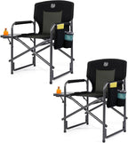 TIMBER RIDGE Lightweight Oversized Camping Chair, Aluminum Directors Chair with Side Table for Outdoor Camping, Lawn, Picnic and Fishing, Supports 400lbs, Black 2PCS