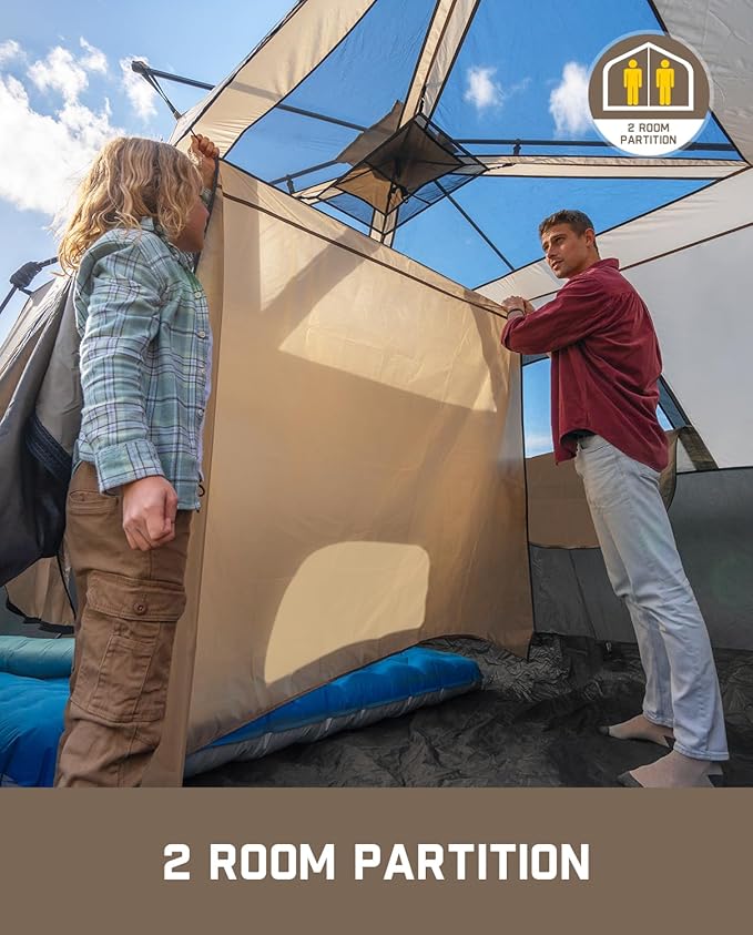 FanttikOutdoor Camping Tent 4/6/8/10 Person Instant Cabin Tent Setup in 60 Seconds with Rainfly & Windproof Portable with Carry Bag for Family Camping & Hiking