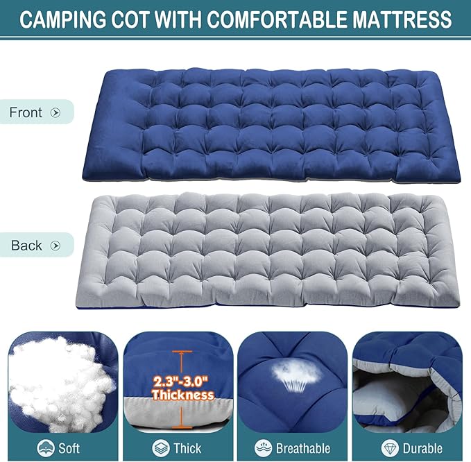 NAIZEA Folding Camping Cot W/Mat for Adults, Adjustable Lounge Chair Outdoor, Heavy Duty Sleeping Cot Bed, Travel Camp Cots for Pool, Beach, Patio Sunbathing
