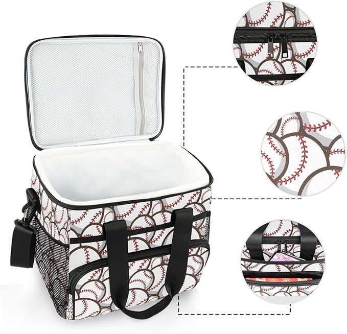 Bolaz Large Cooler Lunch Bag-Trendy Baseball Balls Pattern, Travel Cooler Bags 15L Waterproof Cooler Bag for Camping, Picnic, BBQ, Family Outdoor Activities