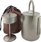 Valtcan Titanium Percolator Coffee Maker World's First Full Titanium, 6-Cup 1.5L, 395g Ultralight, No Metallic Taste, CNC Filter, Glass Brew Viewer, Campfire & Stovetop, Grade 1 Ti, Carry Case