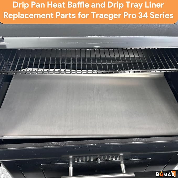 BQMAX Drip Pan Heat Baffle and Aluminium Grease Drip Tray Liners for Traeger Pro 34 Series Tex Elite Newer Tex Elite Pellet Smoker Grills, Suitable for Traeger Pro 34 Accessories BAC006 BAC410