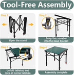 Portable Camping Table with Adjustable Height, Lightweight Aluminum Roll Top Folding Camp Table with Storage Pockets & Dual-Compartment Bag, Heat-Resistant, for RV, Picnic, BBQ, Outdoor (L)