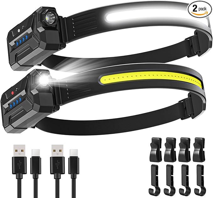 Headlamp Rechargeable LED Super Bright 230° Wide Beam Head Lamps Rechargeable LED Head Lamp Waterproof Lightweight Headlamp for Camping, Running, Fishing, Hunting (7 Modes)
