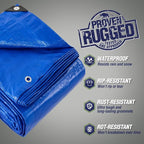 RUGGED RHINO All Weather 100% Waterproof Heavy Duty Tarp, 2 Pack, UV Temperature Resistant Tarps, High Durability Multipurpose Cover, for Home Outdoor Winter Snow Clean Up, Camping, 5 Mil, 6x8, Blue
