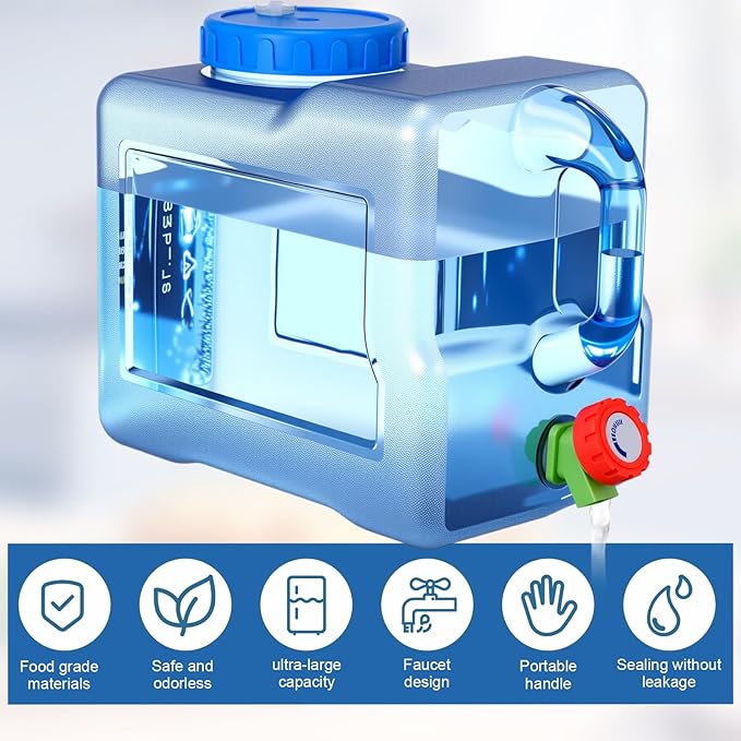 2 Pack 1.7 Gallon Water Container with Spigot Portable Water Tank for Camping No Leakage Watering Dispenser Jug with Tap for Road Trips Outdoor Hiking Emergency Storage Vehicle Picnic Home