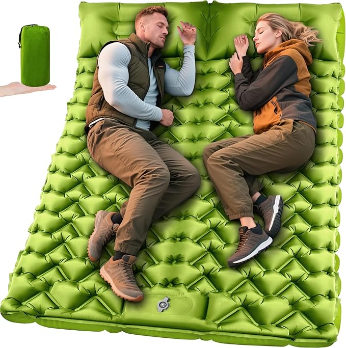 Double Sleeping Pad - Ultralight 4" Camp Mat with Integrated Foot Pump & Pillow for Effortless Camping, Backpacking & Travel, Comfort Camping Essentials