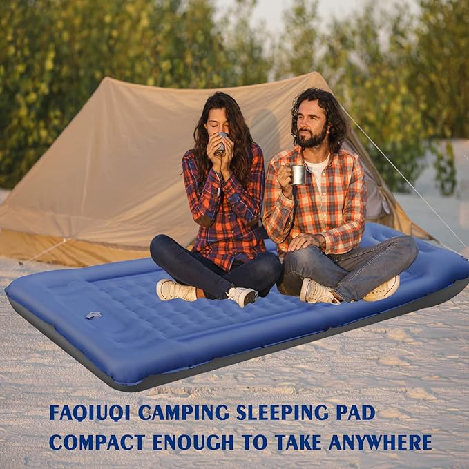 FAQIUQI Camping Sleeping Pads，Extra Thick 5 Inch Inflatable Sleeping Mat with Pillow Built-in Pump，Oversized Mattress Super Portable Backpacking Sleeping Pad (Blue)