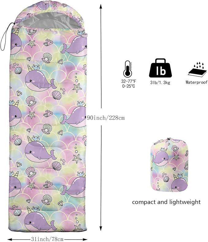 Kids Sleeping Bag for Boys Girls,Blue Ripples Print-Lightweight Warm Portable Outdoor Indoor-Waterproof Cold Weather Resistant Sleeping Bag for Camping Hiking