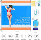 BYDOLL Beach Blanket 78''×81'' 4-7 Adults Oversized Lightweight Waterproof Sandproof Beach Blanket Large Picnic Mat for Travel Camping Hiking Picnic
