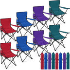 8 Pcs Folding Camping Chairs with Cupholder and Carry Bag Regular Size Portable Lightweight Lawn Chair with Mesh Side Pocket for Fishing Hiking Picnic Beach Outdoor Party (Chic)