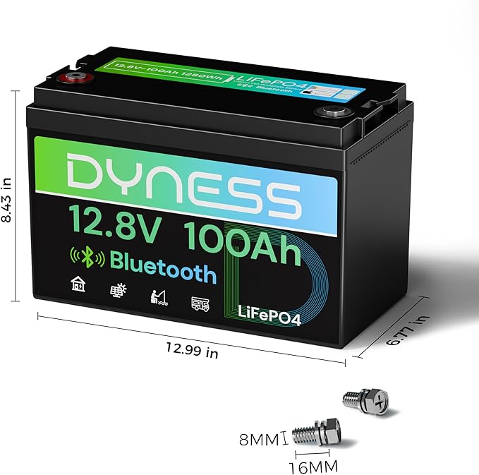 12V 100Ah Bluetooth LiFePO4 Battery, Deep Cycle Group 31 Lithium RV Batteries Built-in 100A BMS with Low-Temp Protection, 12.8 Volt Lithium Battery for Rv Camping, Home Solar System, Off-Grid