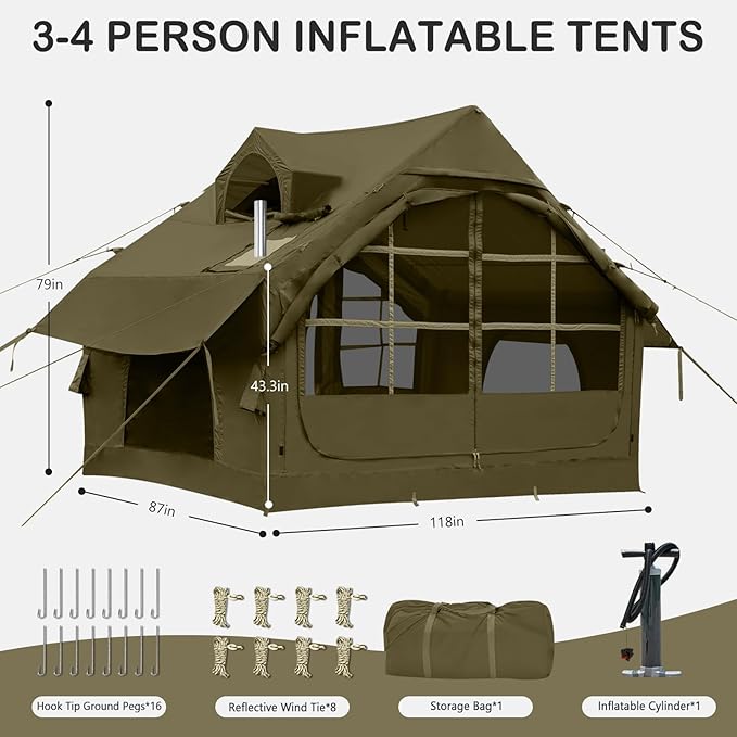 Inflatable Tents for Camping - Easy Blow Up Glamping Tent with Hand Pump, Waterproof PVC Air Inflatable Tent House for Family Weekend Camping